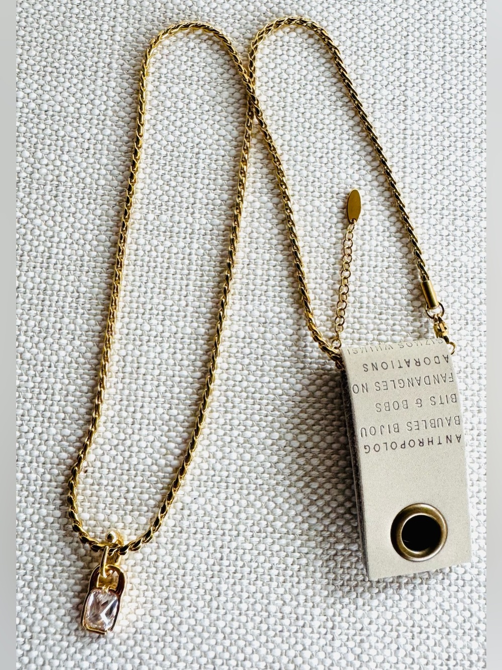 ANTHROPOLOGIE Serefina NWT 14K Gold Plated Crystal Lock Necklace - Picture 4 of 7